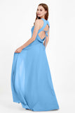 Jewel Neck Chiffon Bridesmaid Gowns Formal Evening Party Dresses A Line with Slit