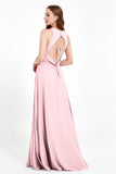Jewel Neck Chiffon Bridesmaid Gowns Formal Evening Party Dresses A Line with Slit