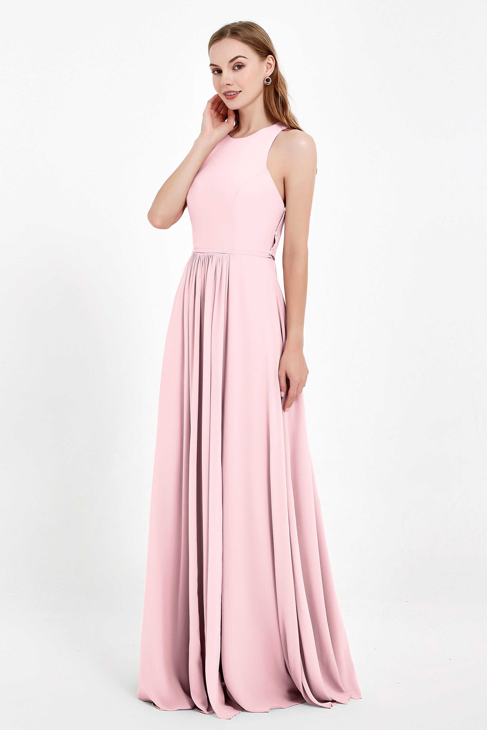 Jewel Neck Chiffon Bridesmaid Gowns Formal Evening Party Dresses A Line with Slit