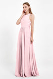 Jewel Neck Chiffon Bridesmaid Gowns Formal Evening Party Dresses A Line with Slit