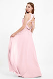Jewel Neck Chiffon Bridesmaid Gowns Formal Evening Party Dresses A Line with Slit
