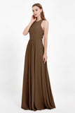 Jewel Neck Chiffon Bridesmaid Gowns Formal Evening Party Dresses A Line with Slit