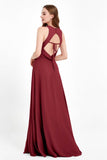 Jewel Neck Chiffon Bridesmaid Gowns Formal Evening Party Dresses A Line with Slit