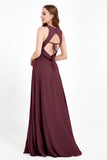 Jewel Neck Chiffon Bridesmaid Gowns Formal Evening Party Dresses A Line with Slit