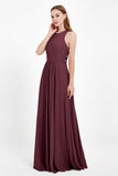 Jewel Neck Chiffon Bridesmaid Gowns Formal Evening Party Dresses A Line with Slit