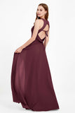 Jewel Neck Chiffon Bridesmaid Gowns Formal Evening Party Dresses A Line with Slit