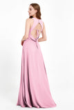 Jewel Neck Chiffon Bridesmaid Gowns Formal Evening Party Dresses A Line with Slit
