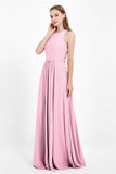Jewel Neck Chiffon Bridesmaid Gowns Formal Evening Party Dresses A Line with Slit