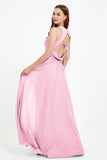Jewel Neck Chiffon Bridesmaid Gowns Formal Evening Party Dresses A Line with Slit