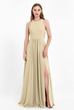 Jewel Neck Chiffon Bridesmaid Gowns Formal Evening Party Dresses A Line with Slit