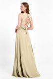 Jewel Neck Chiffon Bridesmaid Gowns Formal Evening Party Dresses A Line with Slit
