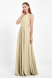Jewel Neck Chiffon Bridesmaid Gowns Formal Evening Party Dresses A Line with Slit