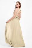 Jewel Neck Chiffon Bridesmaid Gowns Formal Evening Party Dresses A Line with Slit
