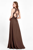 Jewel Neck Chiffon Bridesmaid Gowns Formal Evening Party Dresses A Line with Slit