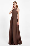 Jewel Neck Chiffon Bridesmaid Gowns Formal Evening Party Dresses A Line with Slit