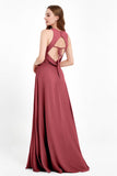 Jewel Neck Chiffon Bridesmaid Gowns Formal Evening Party Dresses A Line with Slit