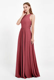 Jewel Neck Chiffon Bridesmaid Gowns Formal Evening Party Dresses A Line with Slit