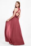 Jewel Neck Chiffon Bridesmaid Gowns Formal Evening Party Dresses A Line with Slit