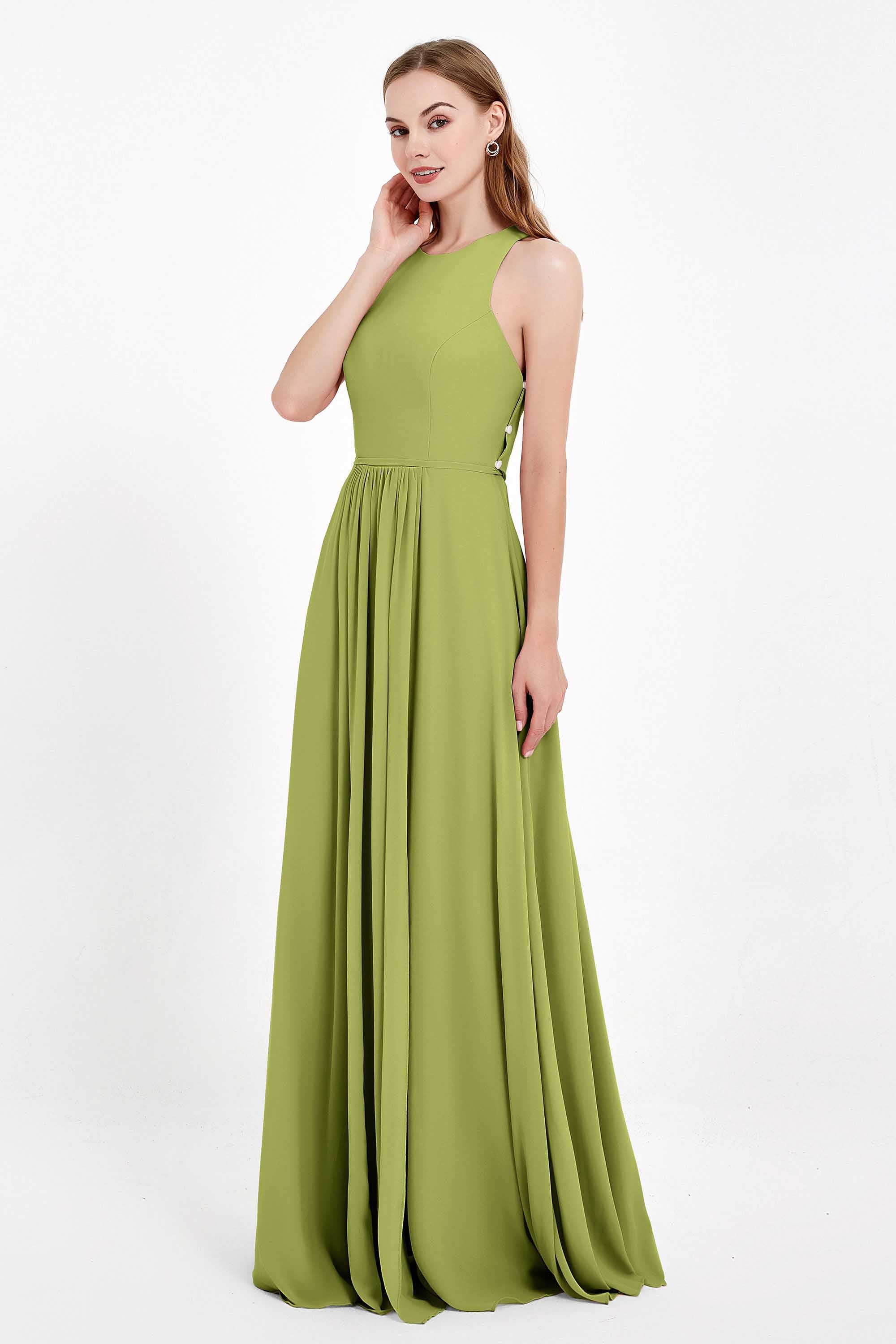 Jewel Neck Chiffon Bridesmaid Gowns Formal Evening Party Dresses A Line with Slit