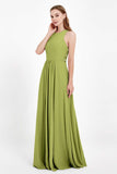 Jewel Neck Chiffon Bridesmaid Gowns Formal Evening Party Dresses A Line with Slit