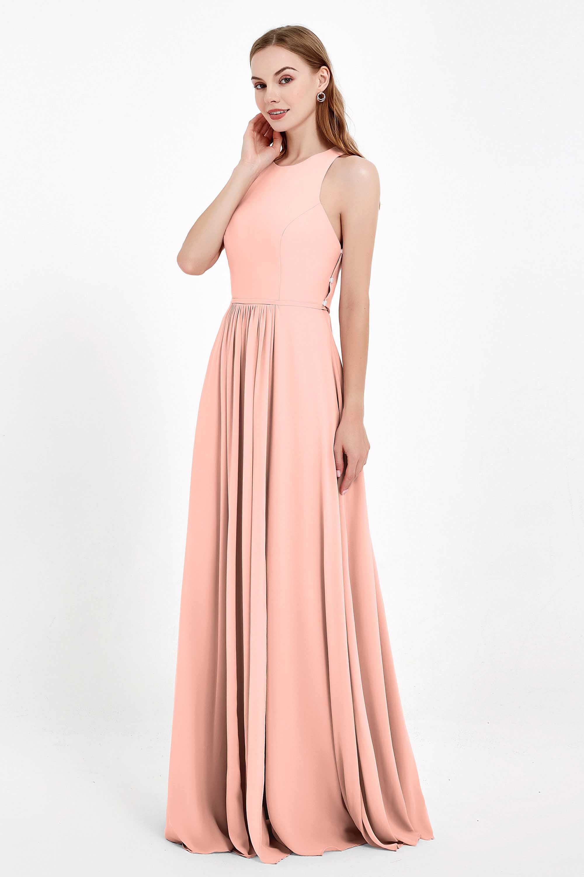 Jewel Neck Chiffon Bridesmaid Gowns Formal Evening Party Dresses A Line with Slit