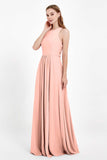Jewel Neck Chiffon Bridesmaid Gowns Formal Evening Party Dresses A Line with Slit