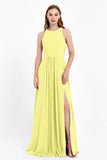Jewel Neck Chiffon Bridesmaid Gowns Formal Evening Party Dresses A Line with Slit