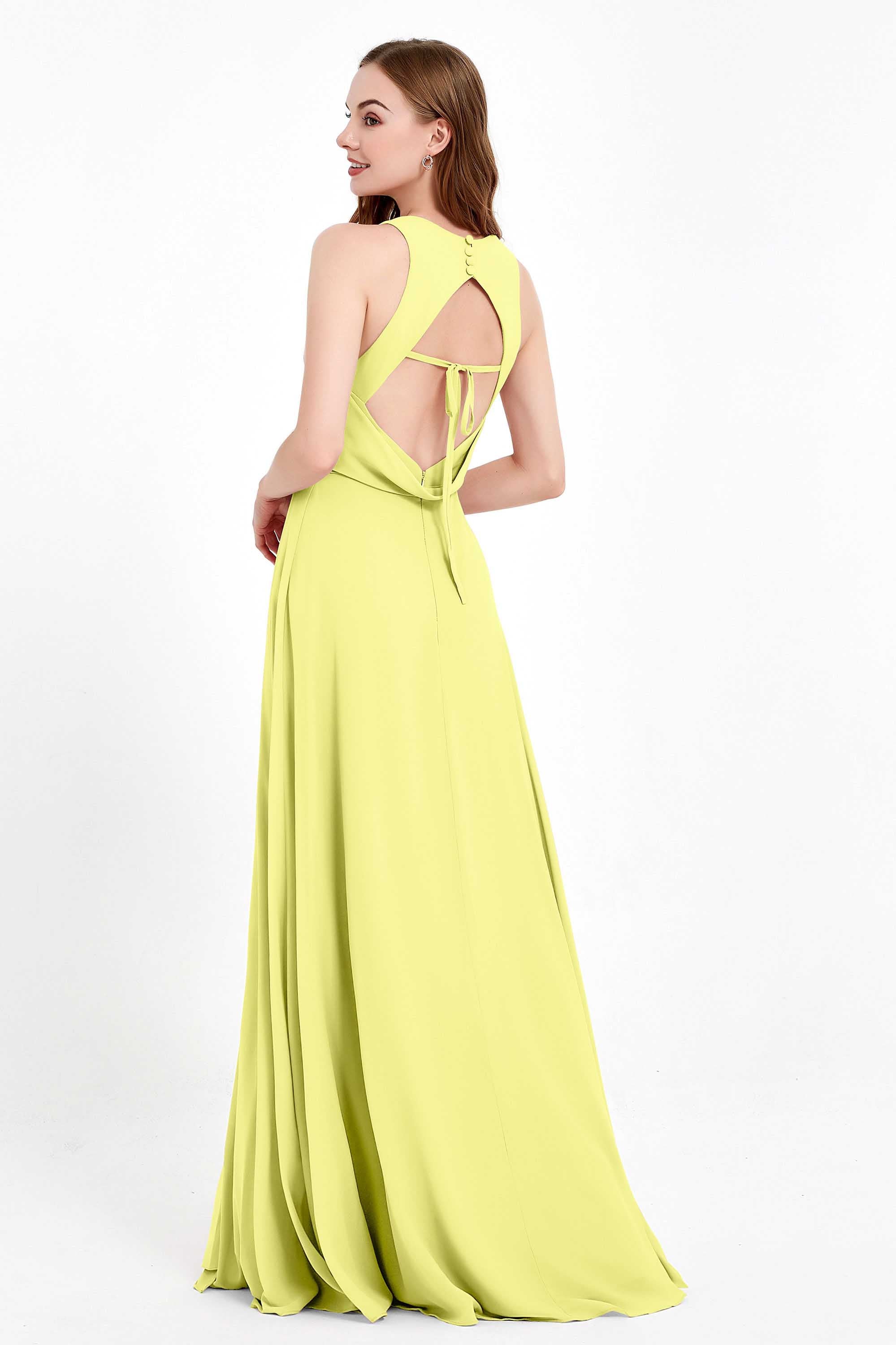 Jewel Neck Chiffon Bridesmaid Gowns Formal Evening Party Dresses A Line with Slit