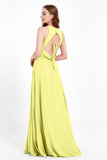 Jewel Neck Chiffon Bridesmaid Gowns Formal Evening Party Dresses A Line with Slit