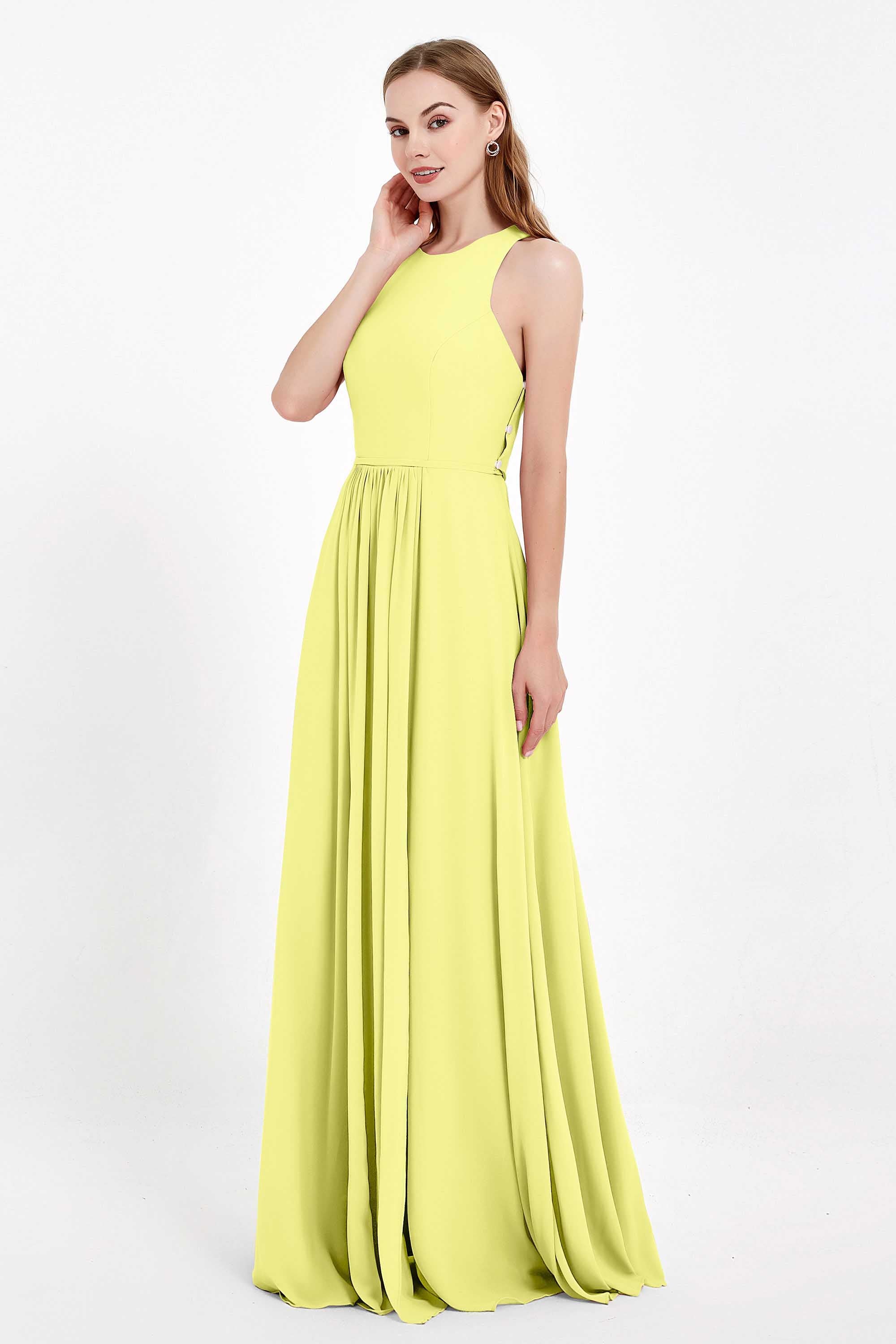 Jewel Neck Chiffon Bridesmaid Gowns Formal Evening Party Dresses A Line with Slit