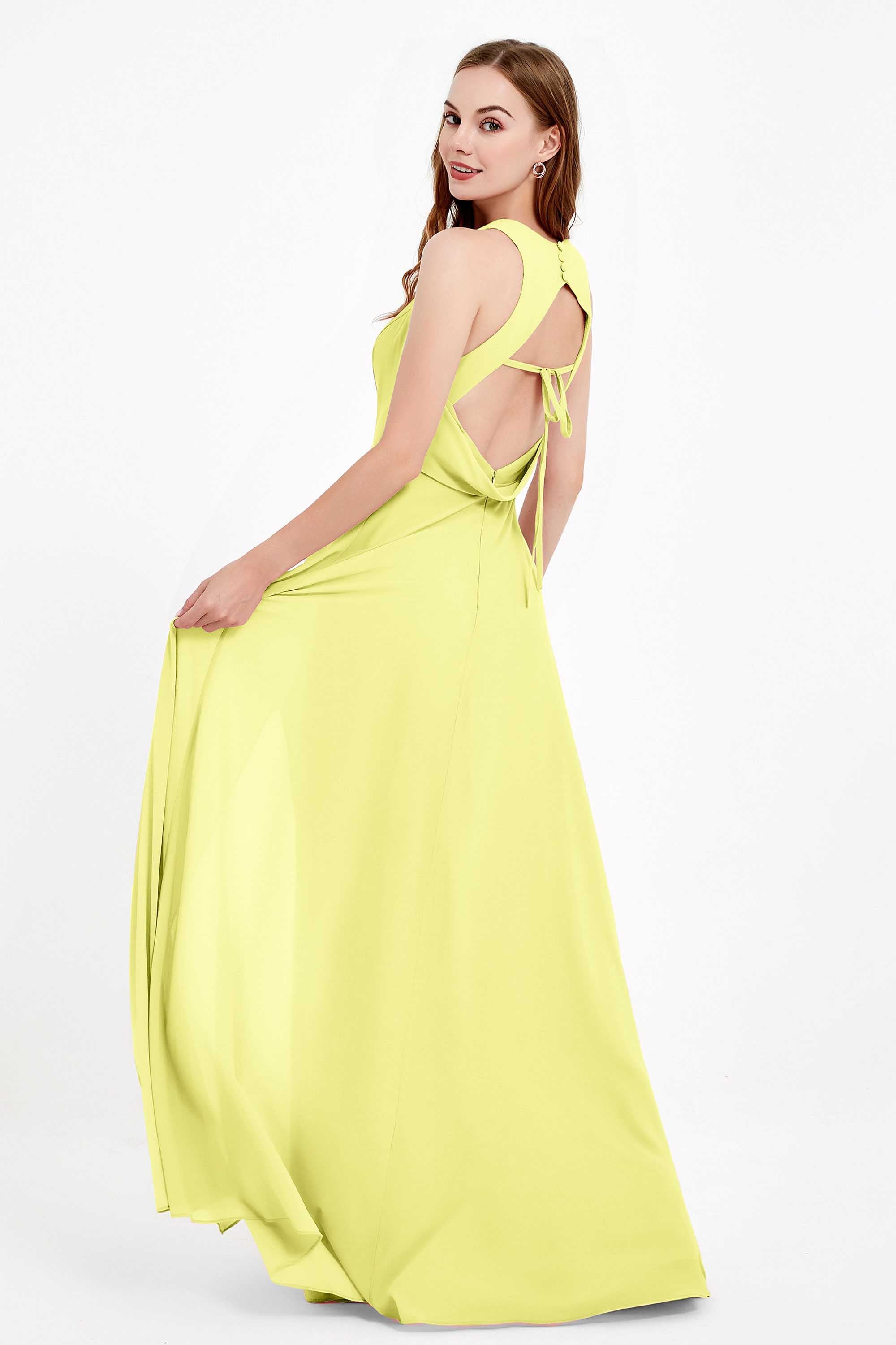 Jewel Neck Chiffon Bridesmaid Gowns Formal Evening Party Dresses A Line with Slit