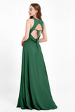 Jewel Neck Chiffon Bridesmaid Gowns Formal Evening Party Dresses A Line with Slit