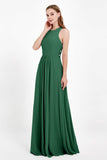 Jewel Neck Chiffon Bridesmaid Gowns Formal Evening Party Dresses A Line with Slit