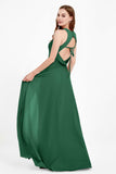 Jewel Neck Chiffon Bridesmaid Gowns Formal Evening Party Dresses A Line with Slit