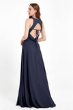 Jewel Neck Chiffon Bridesmaid Gowns Formal Evening Party Dresses A Line with Slit