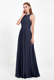 Jewel Neck Chiffon Bridesmaid Gowns Formal Evening Party Dresses A Line with Slit