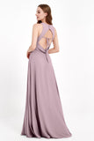 Jewel Neck Chiffon Bridesmaid Gowns Formal Evening Party Dresses A Line with Slit