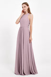 Jewel Neck Chiffon Bridesmaid Gowns Formal Evening Party Dresses A Line with Slit