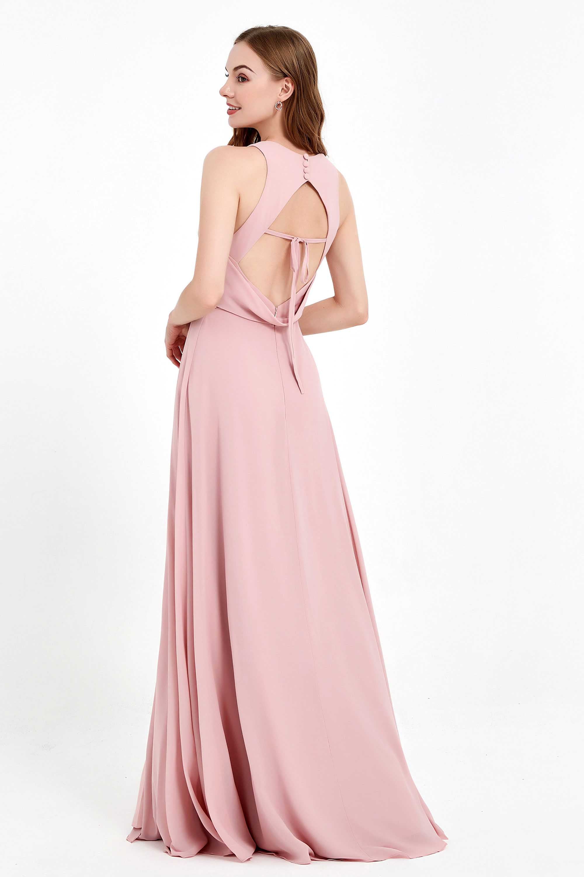 Jewel Neck Chiffon Bridesmaid Gowns Formal Evening Party Dresses A Line with Slit