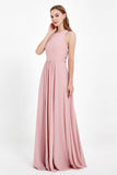 Jewel Neck Chiffon Bridesmaid Gowns Formal Evening Party Dresses A Line with Slit
