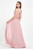 Jewel Neck Chiffon Bridesmaid Gowns Formal Evening Party Dresses A Line with Slit