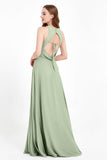 Jewel Neck Chiffon Bridesmaid Gowns Formal Evening Party Dresses A Line with Slit