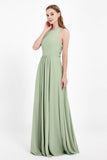 Jewel Neck Chiffon Bridesmaid Gowns Formal Evening Party Dresses A Line with Slit
