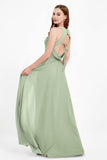 Jewel Neck Chiffon Bridesmaid Gowns Formal Evening Party Dresses A Line with Slit