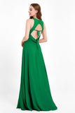Jewel Neck Chiffon Bridesmaid Gowns Formal Evening Party Dresses A Line with Slit
