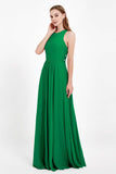 Jewel Neck Chiffon Bridesmaid Gowns Formal Evening Party Dresses A Line with Slit
