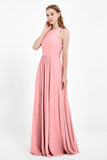 Jewel Neck Chiffon Bridesmaid Gowns Formal Evening Party Dresses A Line with Slit