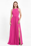 Jewel Neck Chiffon Bridesmaid Gowns Formal Evening Party Dresses A Line with Slit