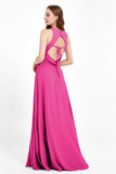 Jewel Neck Chiffon Bridesmaid Gowns Formal Evening Party Dresses A Line with Slit