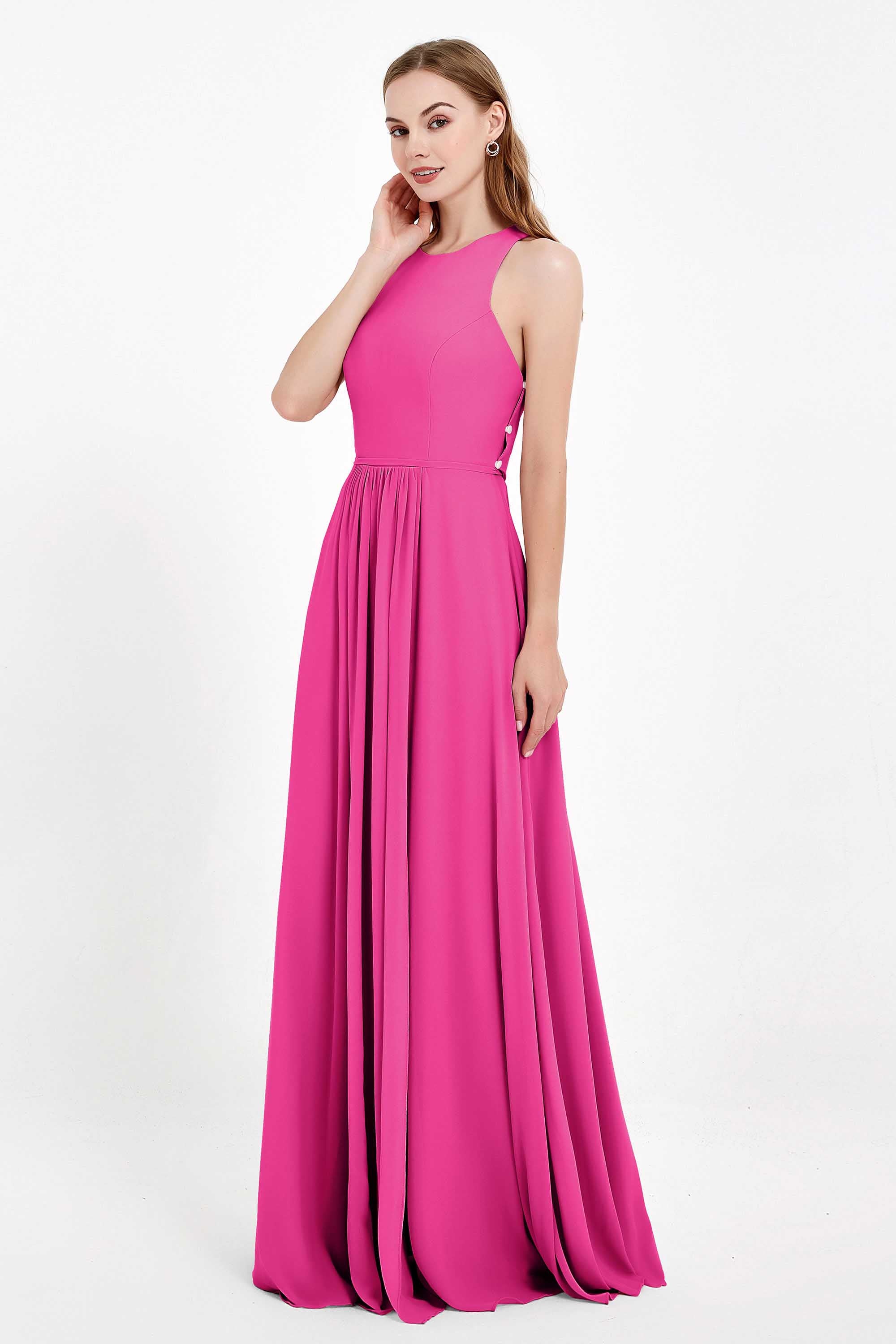 Jewel Neck Chiffon Bridesmaid Gowns Formal Evening Party Dresses A Line with Slit